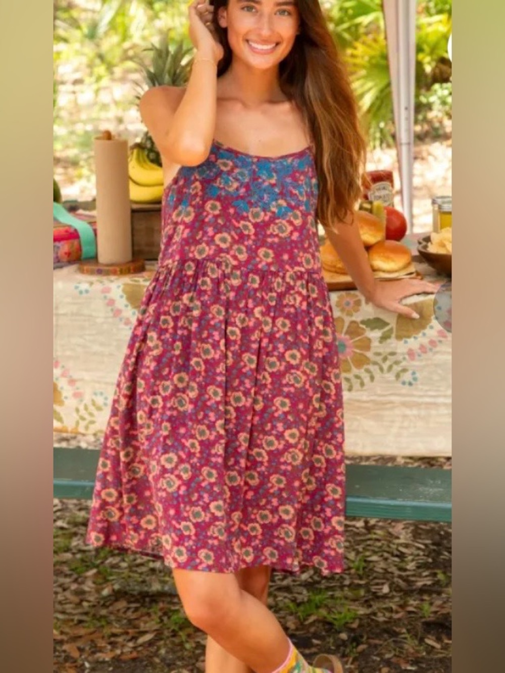 NATURAL LIFE Sara Embroidered Mini Dress, Cranberry, Size Medium - Picture 6 of 12